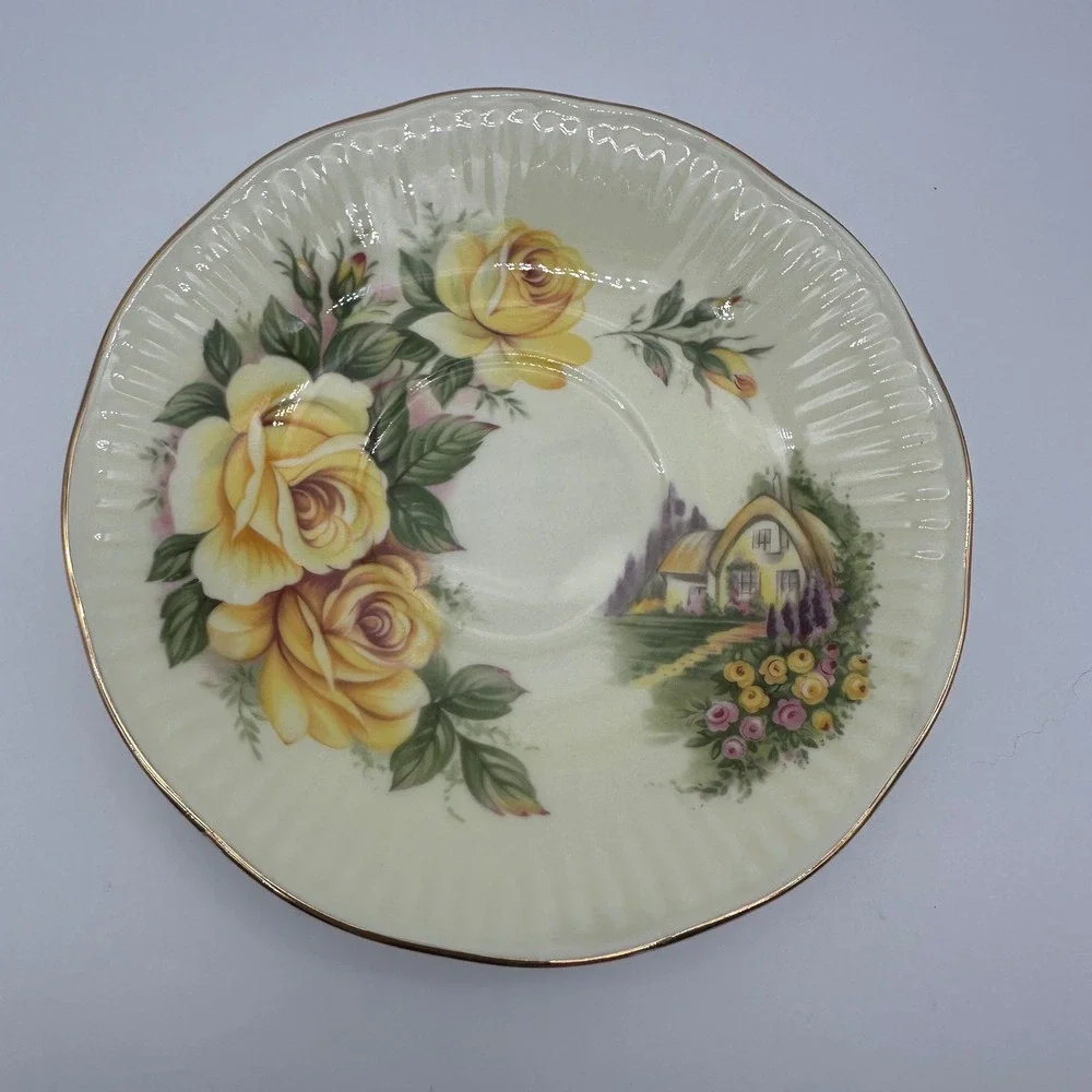 Queen's Rosina Staffordshire Tea Cup Saucer Set Yellow Rose Cottage Bone China
